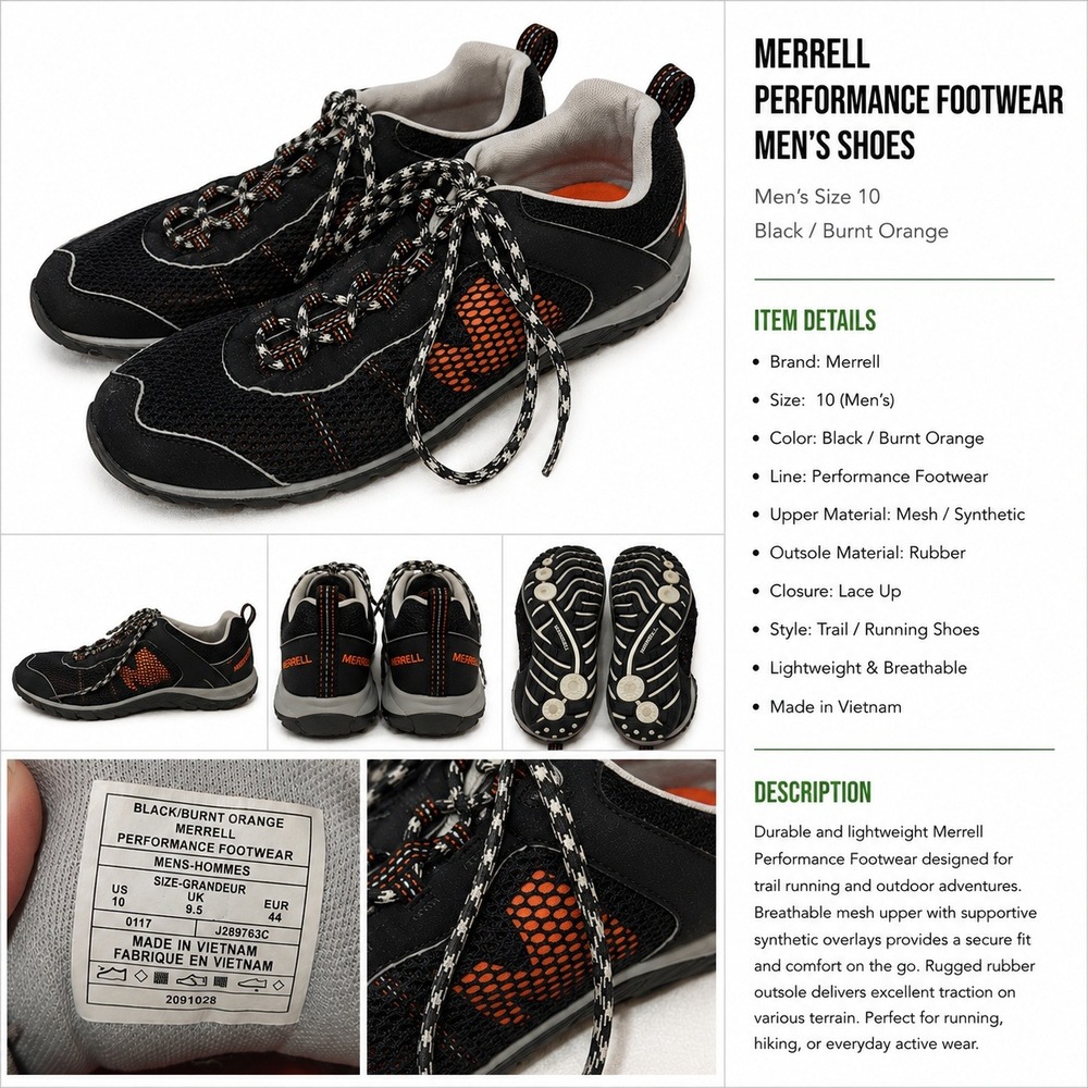Merrell Performance Footwear Mens Trail Running Shoes Black Orange J289763C